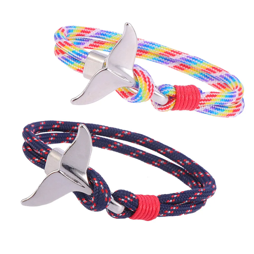 Whale Tail Bracelet Set 2pcs – Unisex Nautical Paracord Survival Wristband Gift