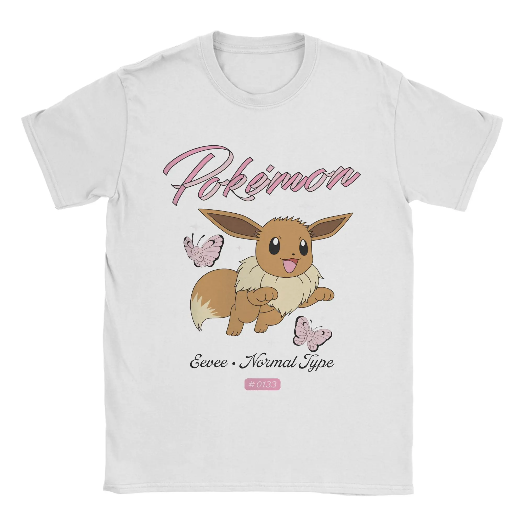 Pokemon Eevee Butterfly Cotton T Shirt For Male Beach  Y2K Retro T Shirts O-Neck Fashion Tees Plus Size Cheap Tops