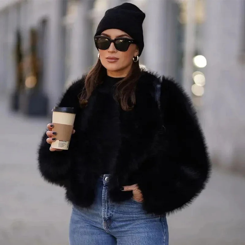 Casaco curto de pele de raposa feminino, tocas casuais, estilo de rua europeu e americano, roupas femininas