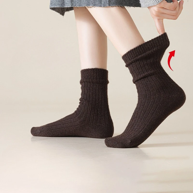 

Шерстяные носки женские осенне-зимние утолщенные теплые носки среднего размера с двойной иглой, чулки кофейного цвета