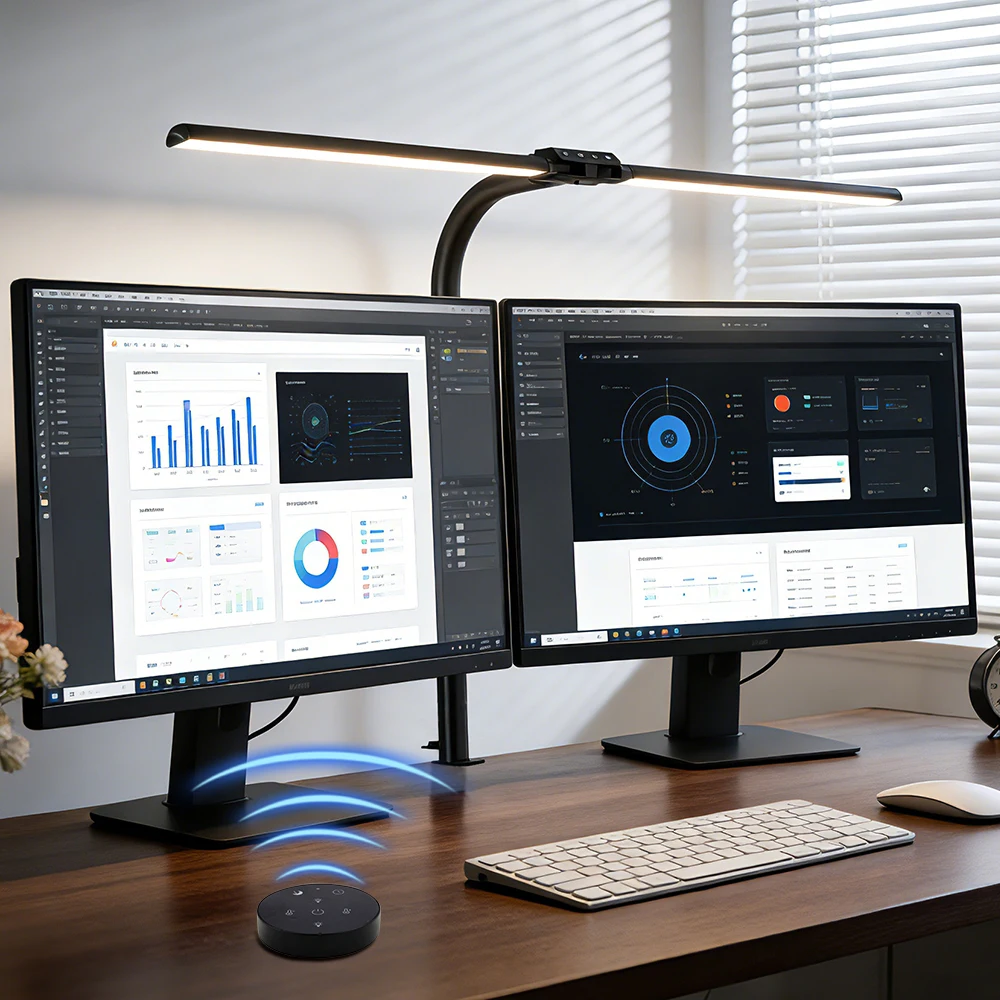 

Светодиодная настольная лампа с регулировкой яркости, защищающая глаза, с двойной головкой, на прищепке, для компьютера, монитора, стола, для дома, офиса, черчения, чтения, учебы