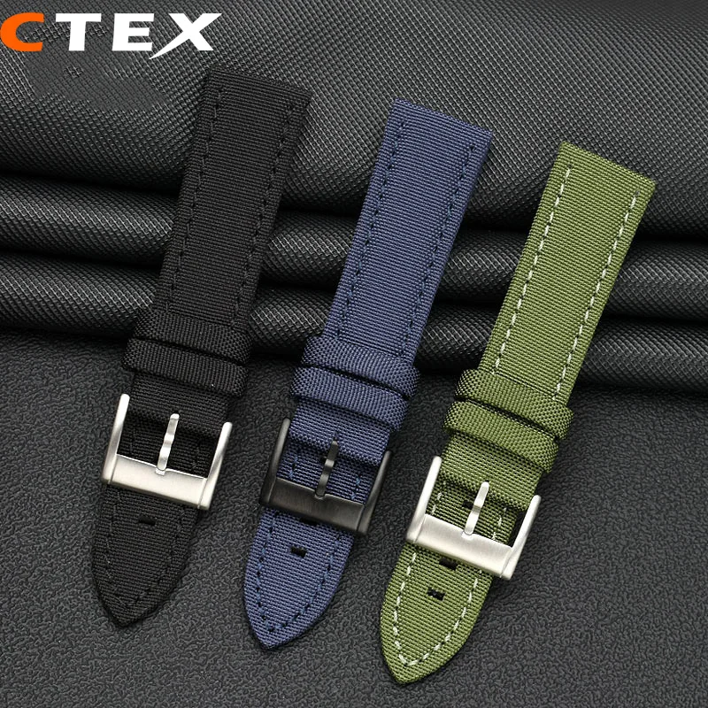 Dla Breitling blackbird Avenger challenger Hamilton męski pasek do zegarka czarny wojskowy zielony niebieski mężczyzna nylonowe płótno pasek do zegarka ze skóry bydlęcej 22