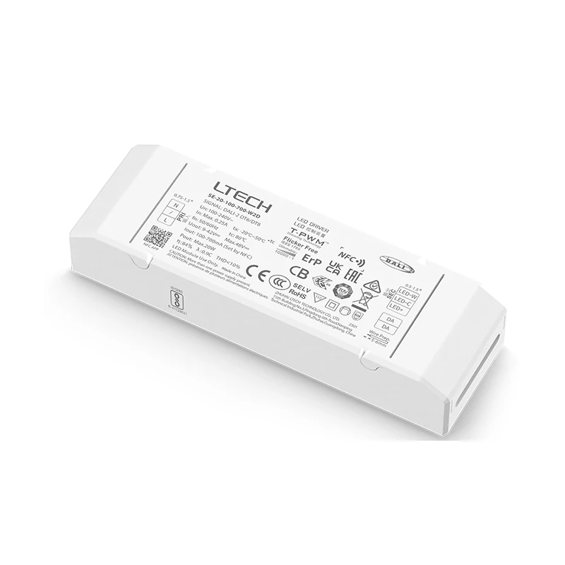 

LTECH DALI CC Dimming Driver,100-240V Input 12W 100-500mA 20W 100-700mA NFC DT6/DT8 Tunable White Constant Current Power Supply