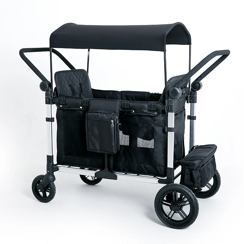 Push Pull Double Stroller Wagon 4&2 Seater Featuring 5 Point Harnesses Kids Wagon Stroller