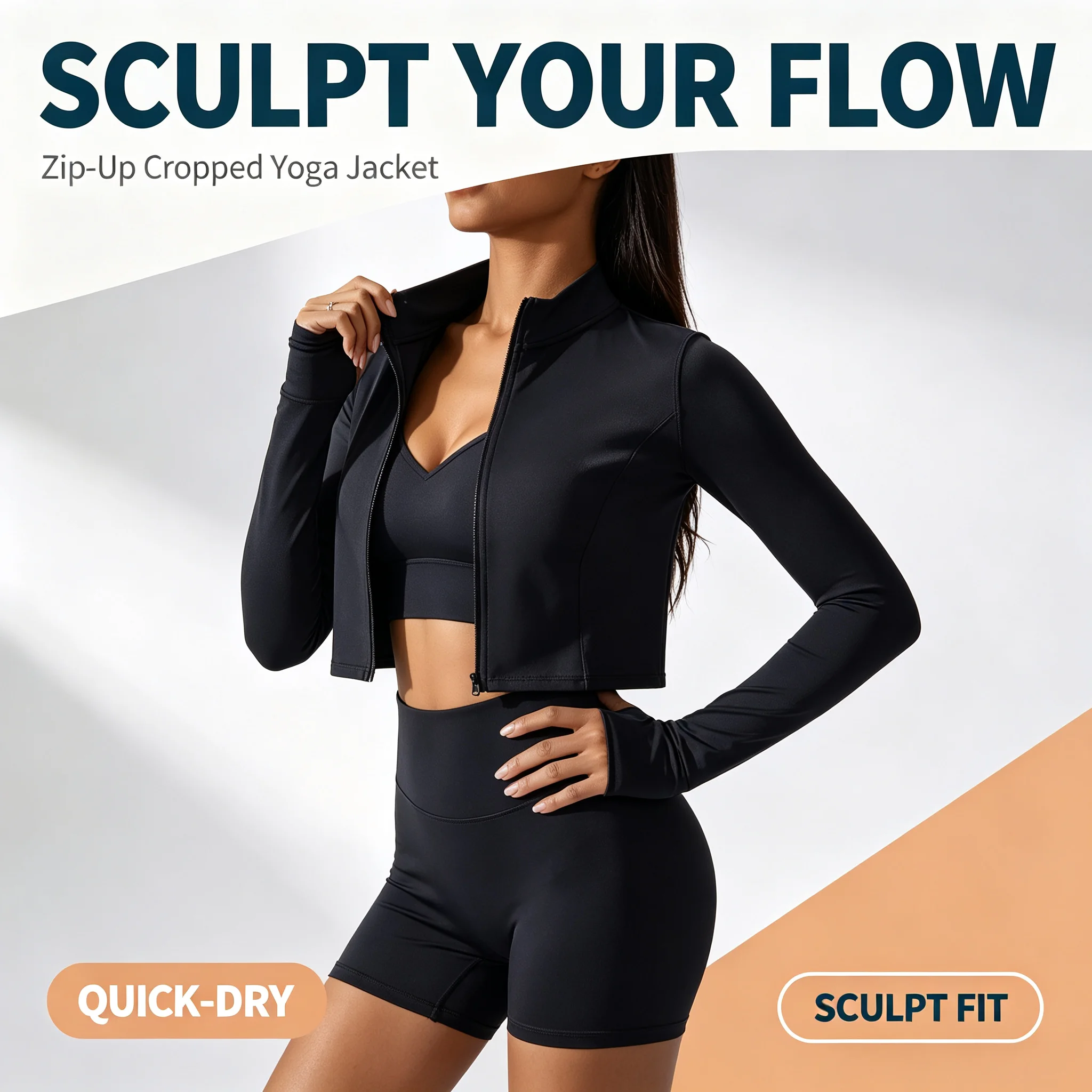 Women Slim‑Fit Long Sleeve Crop Athletic Top, Thumb Hole Design, Ideal for Yoga, Gym, Training & Daily Fitness Exercises