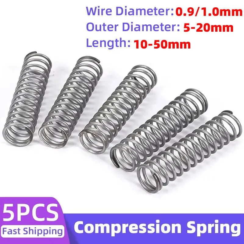 5PCS Compression Spring Steel Pressure Y-Type Springs Wire Diameter 0.9/1.0mm Outer Diameter 5-18mm Length 10mm to 50mm