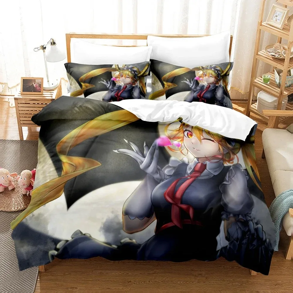 Anime Kobayashi-san Chi no Meidoragon Set biancheria da letto Ragazzi Ragazze Twin Queen Size Copripiumino Federa Letto Bambini Tessili per la casa per adulti