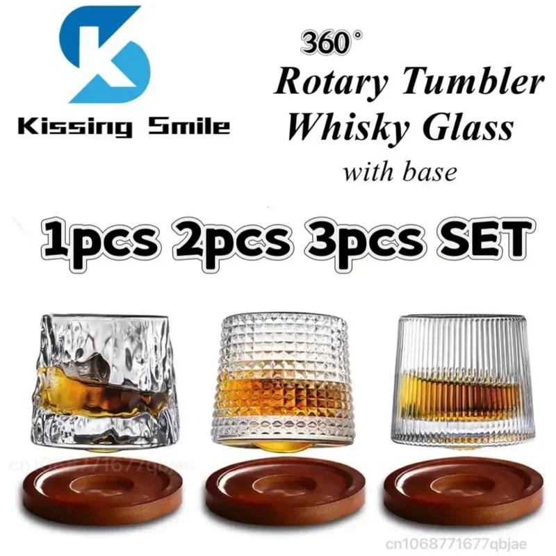 Creative Whiskey Glasses Durable Spinning Glassware Cocktails Wine Brandy Cup Water Juice Tea Mug Party Drinking Glass Tumbler