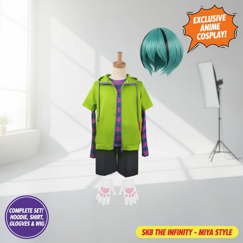 ☆SunlCos Anime Chinen Miya Cosplay Costume SK8 The Infinity Uniform Sport Outfit Hoodie Tail Gloves Wig Halloween Party☆