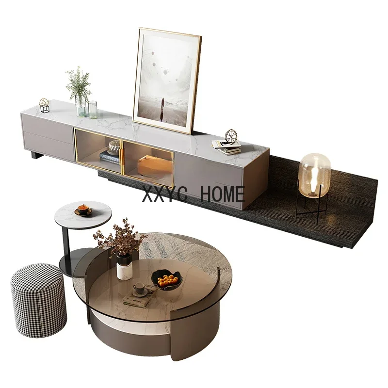 

Stone Plate Coffee Table TV Cabinet Modern Minimalist round Tea Table Home Floor Cabinet