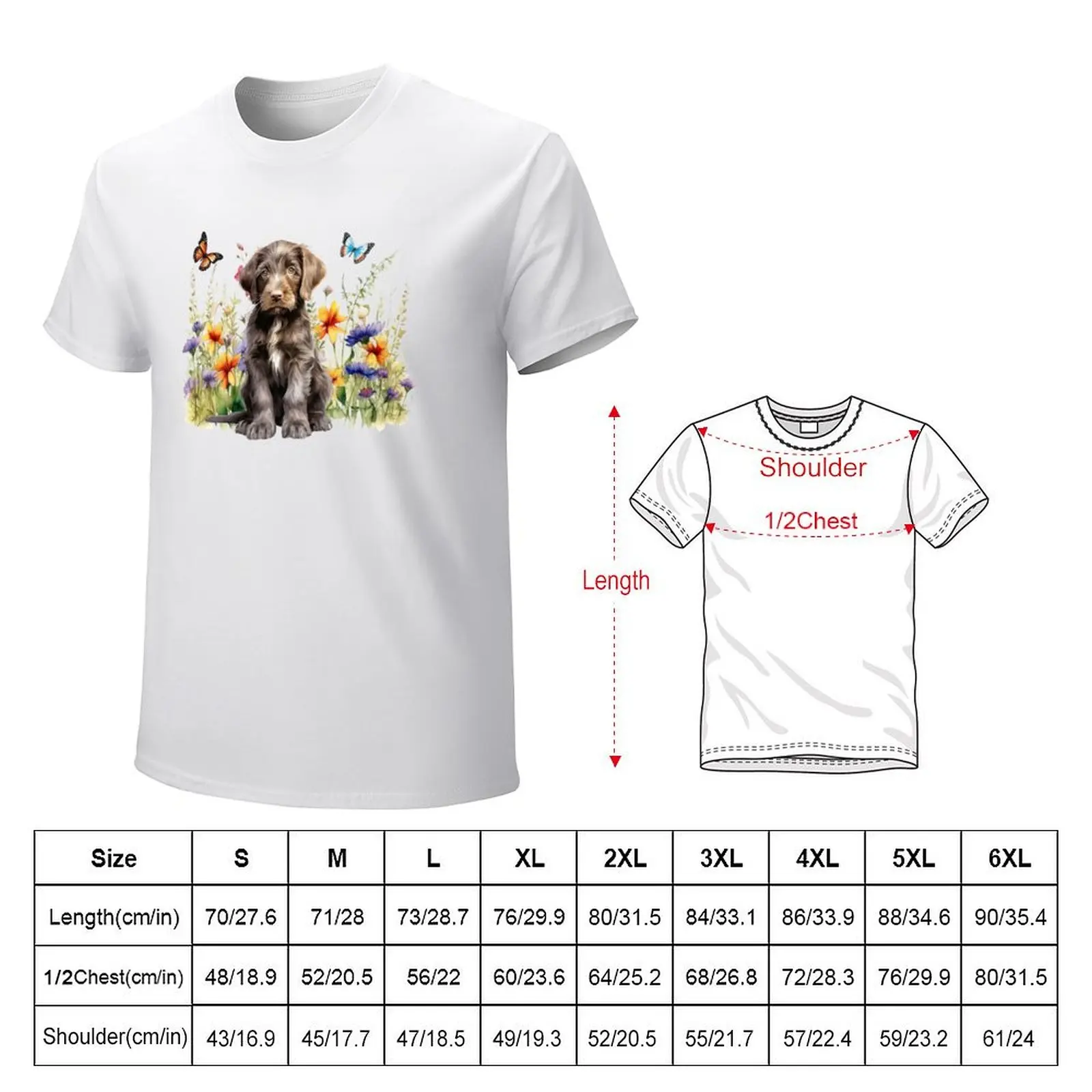 German Wirehaired Pointer Puppy With Spring Flowers T-Shirt quick-drying blanks t shirt for men