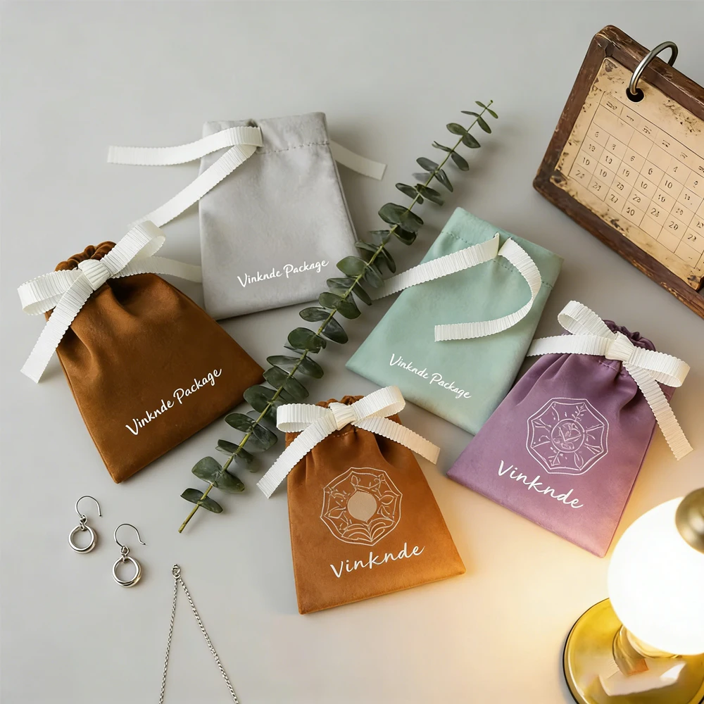 

50pcs Jewelry Navy Blue Drawstring Flannel Bag with Ribbon Rings Packing Wedding Birthday Gift Sack Organizer Pouch Personalized