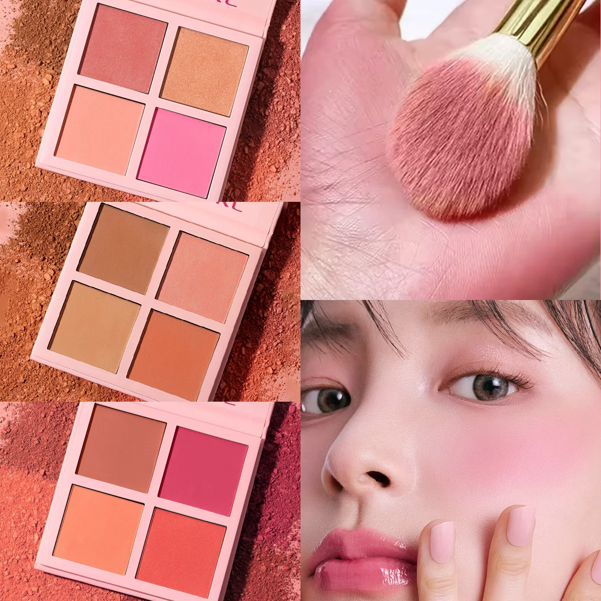 بودرة أحمر خدود غير لامعة بأربعة ألوان، بودرة ضباب ناعمة منخفضة التشبع، أحمر خدود أحمر يضيء هدية عيد الميلاد #1