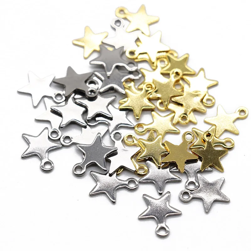 20/100pcs/lot 9x10mm Stainless Steel Star Moon Charms Pendants Star Floating Charm for DIY Necklace Jewelry Making Findings