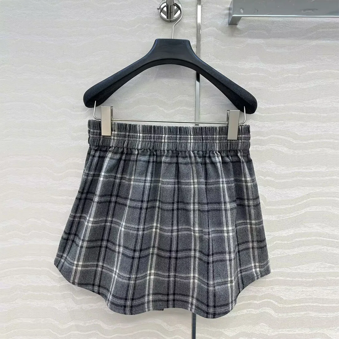 

New Fashion Preppy Style Gray Plaid Pattern Hot Mini Skirts Womens Elastic High Waist Single Breasted Sweet Vintage Skirt