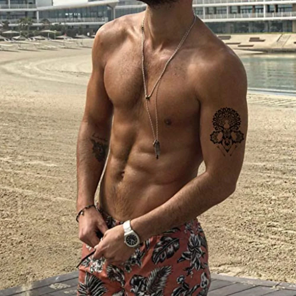 8 أوراق وشم مؤقت أسود رائع وشم مؤقت للرجال ملصقات فنية رائعة للجسم وشم مزيف واقعي