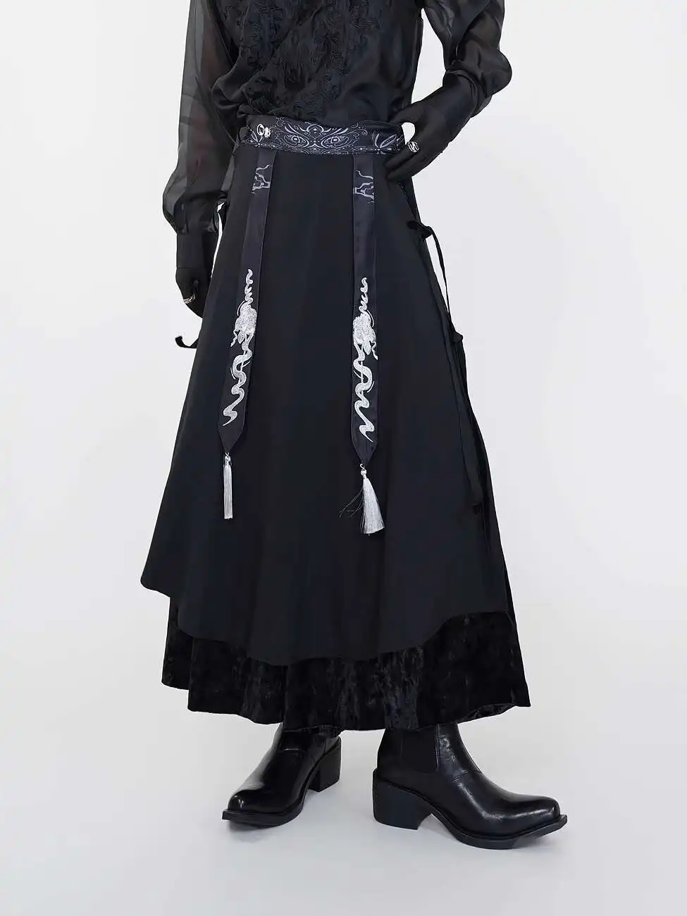 

Chinese Style Sense Design Double-layer Tassels Eight Quarter Skirt Pants Unisex Guofeng Hanfu Wide Leg Pants Horse-face Skirt