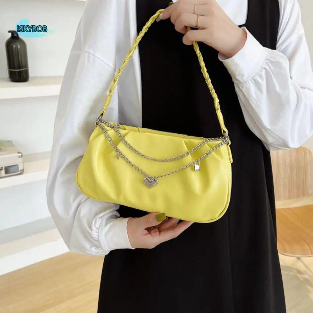 

Ins Сумка на плечо из искусственной кожи с кисточками и цепочкой, милая плиссированная сумка Y2K для подмышек, большая вместительная сумка, маленькая большая сумка для отпуска