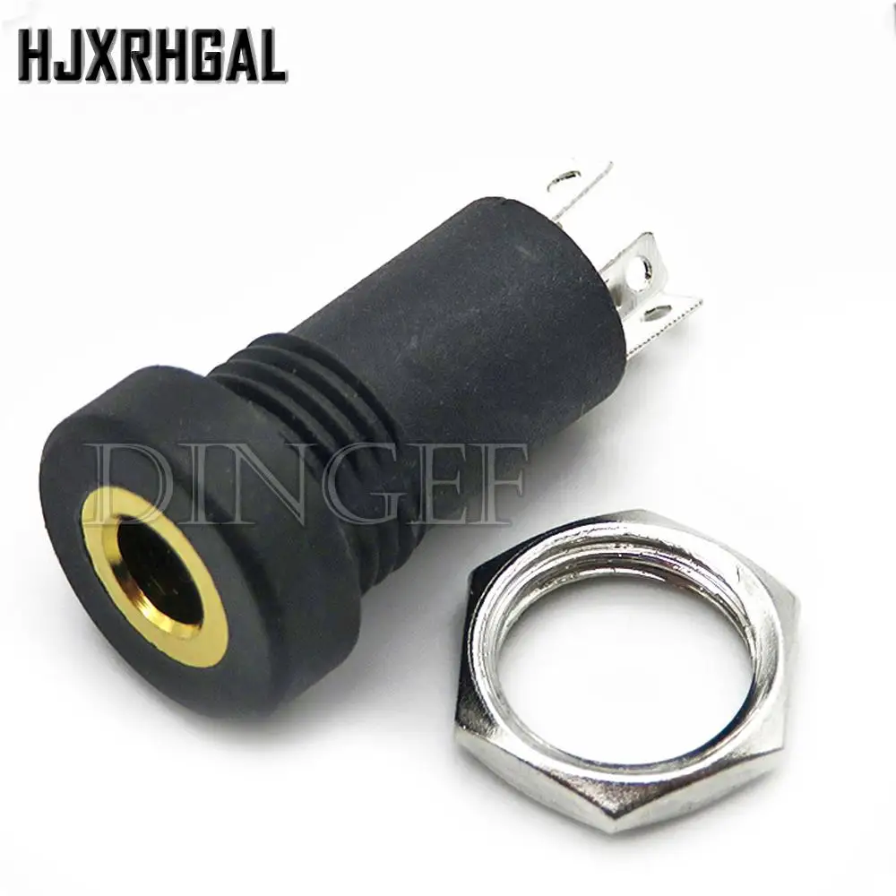 5PCS/LOT 3.5mm Audio Socket 4 Pole Black Panel Mount Gold Plated With Nuts Headphone Socket PJ-392A 3.5 mm headphone female 4PIN