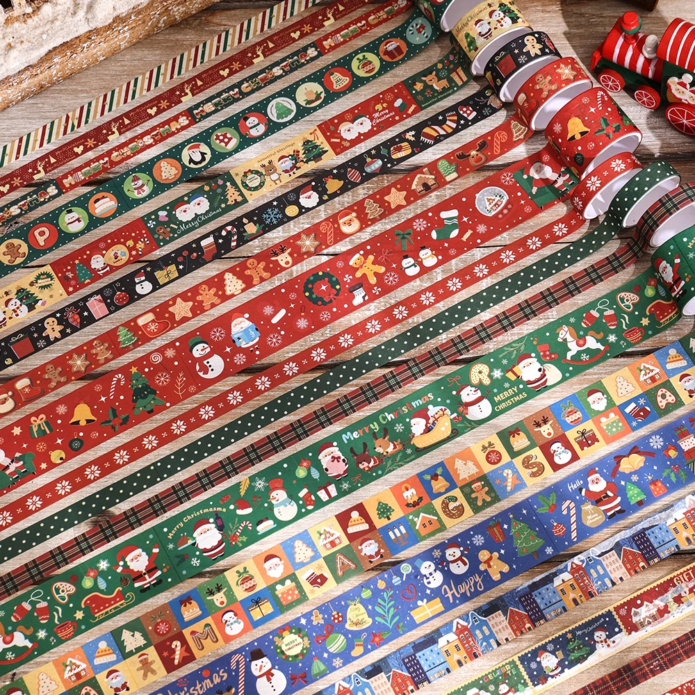 12 롤 빈티지 크리스마스 와시 테이프 세트, DIY 공예품 선물 포장용 4가지 크기 불렛 저널 스크랩북 플래너 장식