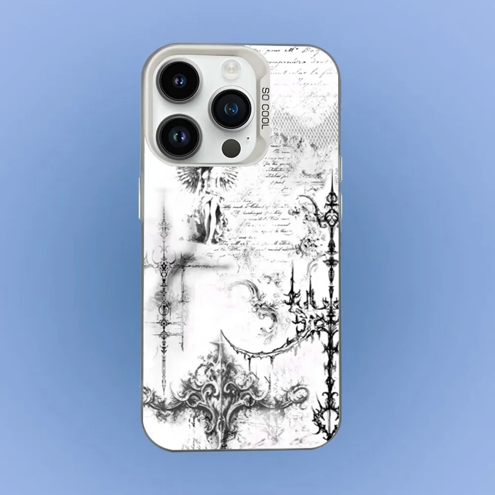 حافظة هاتف G-Gothic-cs Cyber Sigil لهاتف iPhone 16,15,14,13,12,11,Mini,Pro,SE,MAX غطاء أبيض غير لامع مقاوم للصدمات