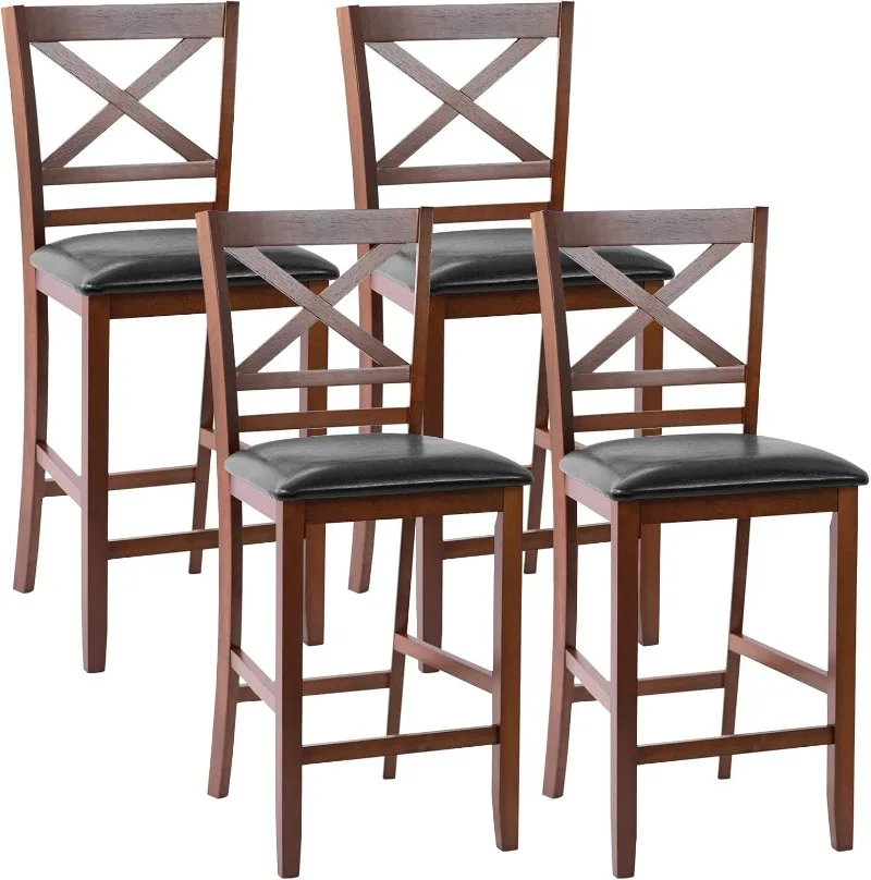 Bar stools Set of 4 Modern 25” Counter Height Dining Pub Stools with X-Shaped Backrest Soft Cushion & Durable PU Seat Simplistic