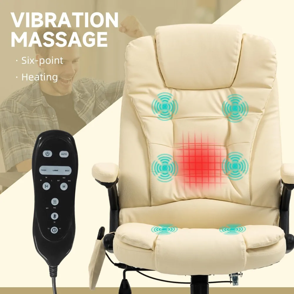 High Back Vibration Massage Office Chair with 6 Vibration Points, Heated Reclining PU Leather Chair with Armrest and Remote