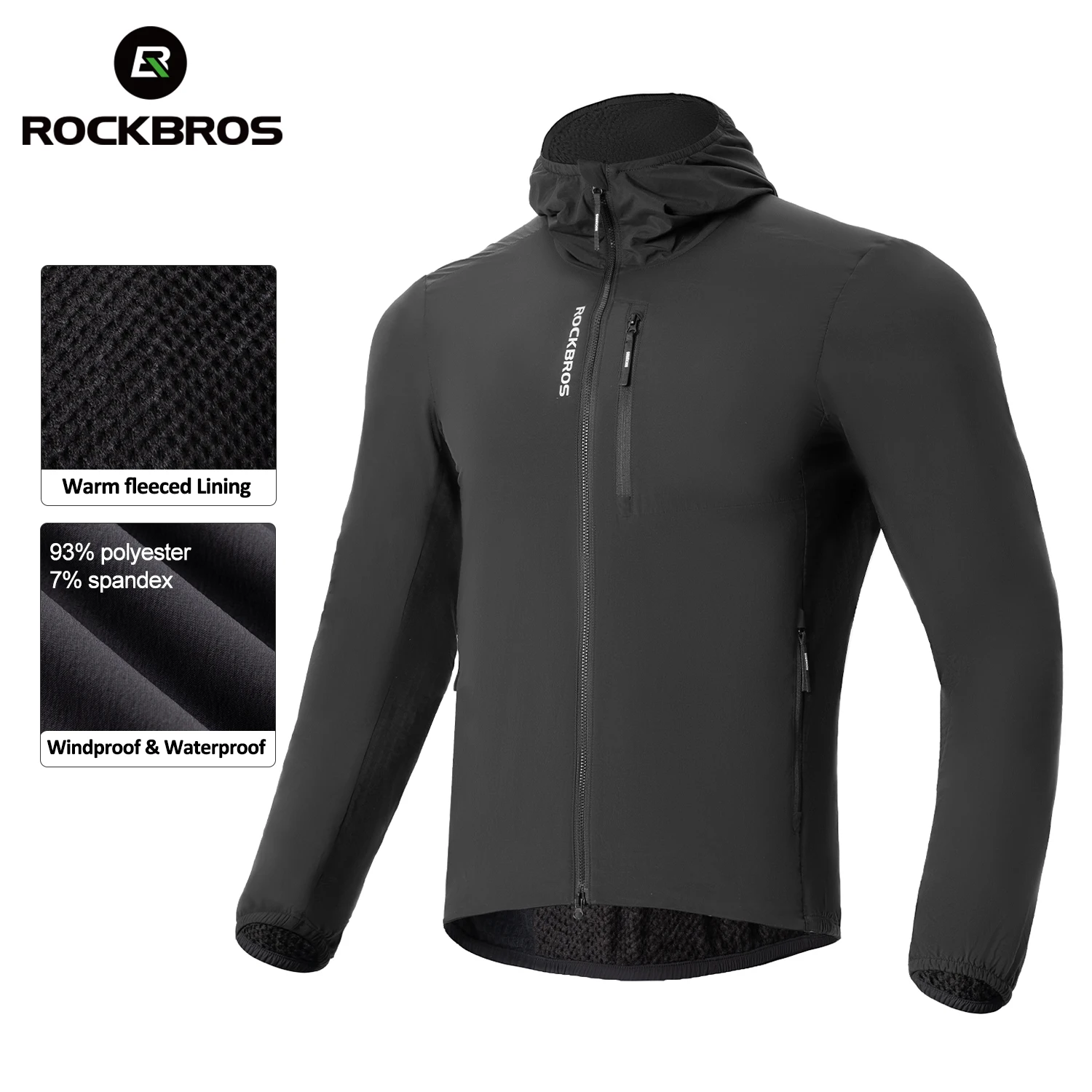 

ROCKBROS Зимняя велосипедная куртка, двухслойная теплая флисовая ветрозащитная куртка с длинными рукавами YKK и карманом на молнии, ветровка