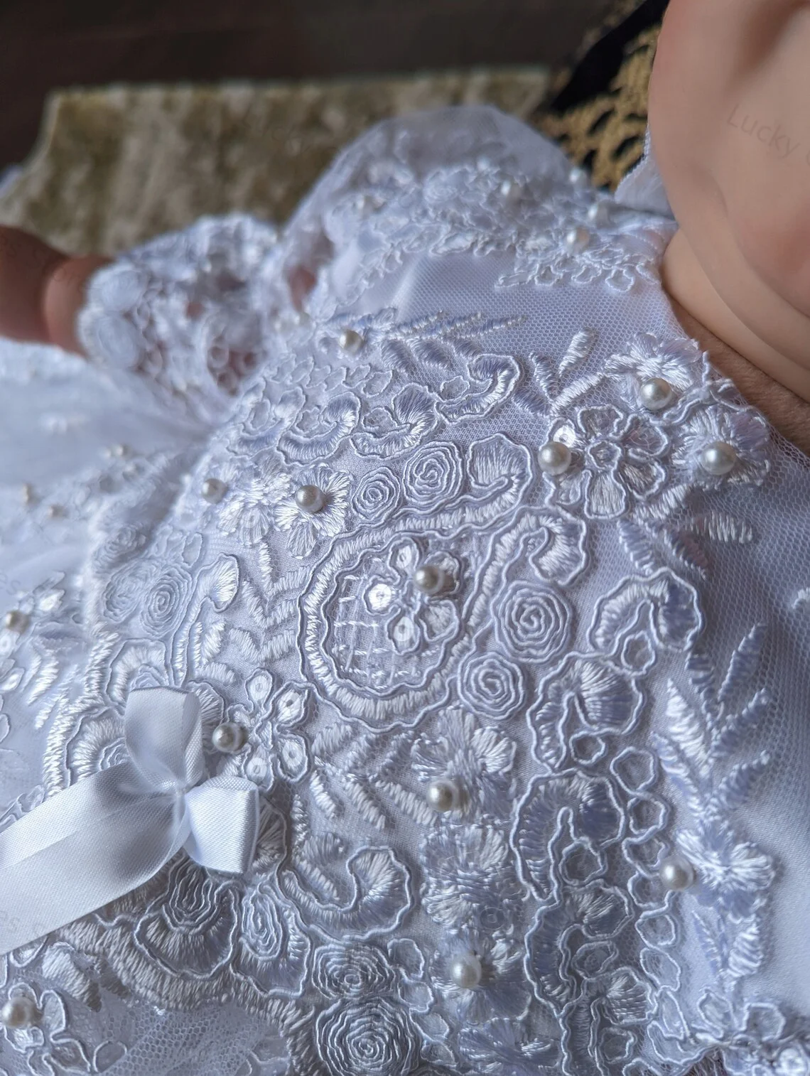 Elegante abito da ballo Abiti da battesimo per bambini Applicazioni di pizzo di lusso Ragazze Battesimo Maniche lunghe Compleanno per bambini Abiti da prima comunione