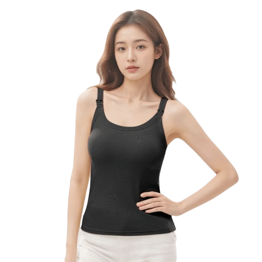 High Quality Solid Color Ribbed Camisole Sleeveless with Fixed Cups Slim Fit Vest Tank Top Breastfeeding