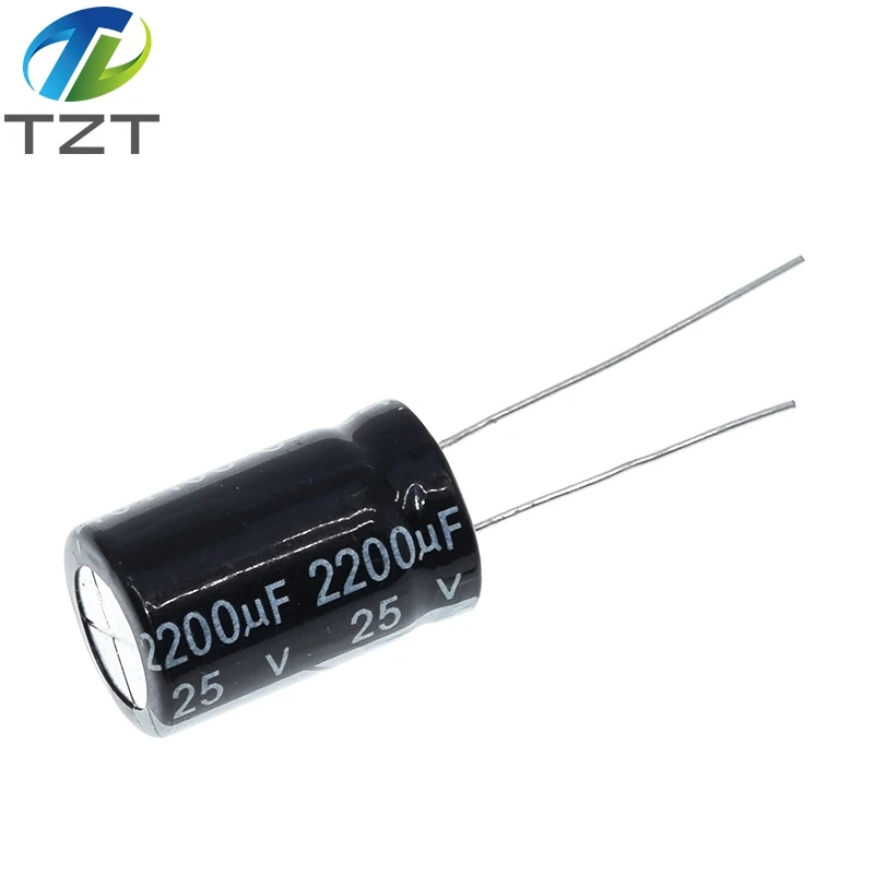 10 قطعة مُكثَّف كهربائيًا من الألومنيوم 2200 فائق التوهج 25 فولت 10*20 مللي متر جودة التردد شعاعي مُكثَّف كهربائيًا