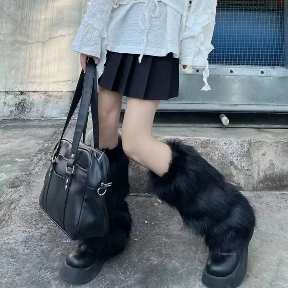 Versatile Winter Faux Fur Leg Warmers Furry Warm Knee-Length Socks Pull-On Soft Boot Covers for Women Girls