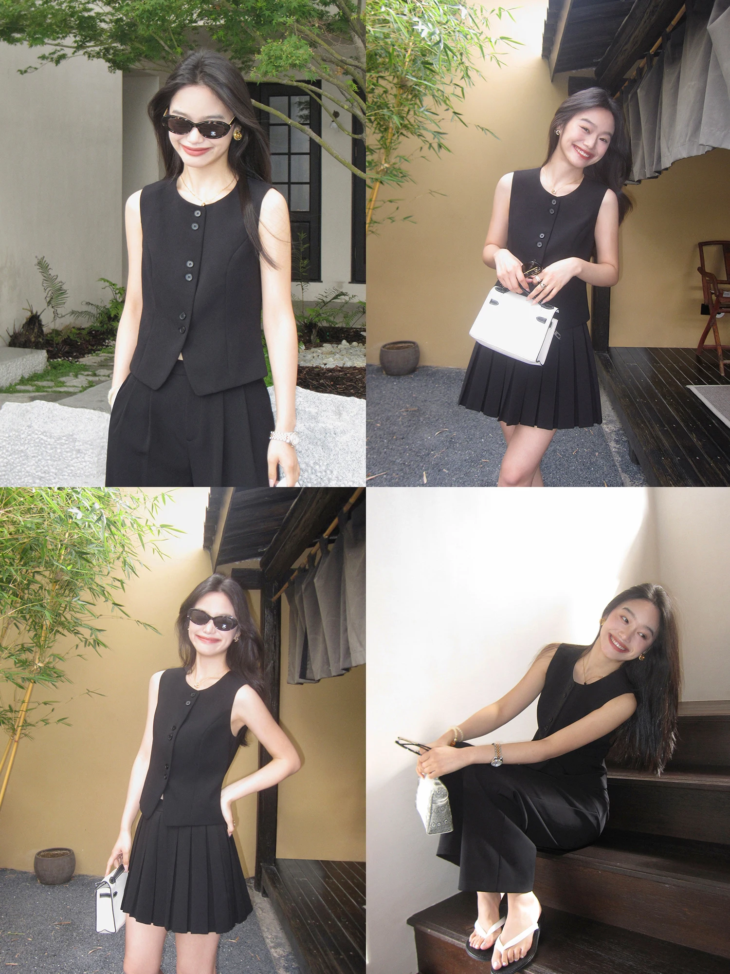 Pusumede Women's Short Sleeveless round Neck Suit Vest Fashionable Commute Style Polyester Blend Comfortable Fit Outerwear