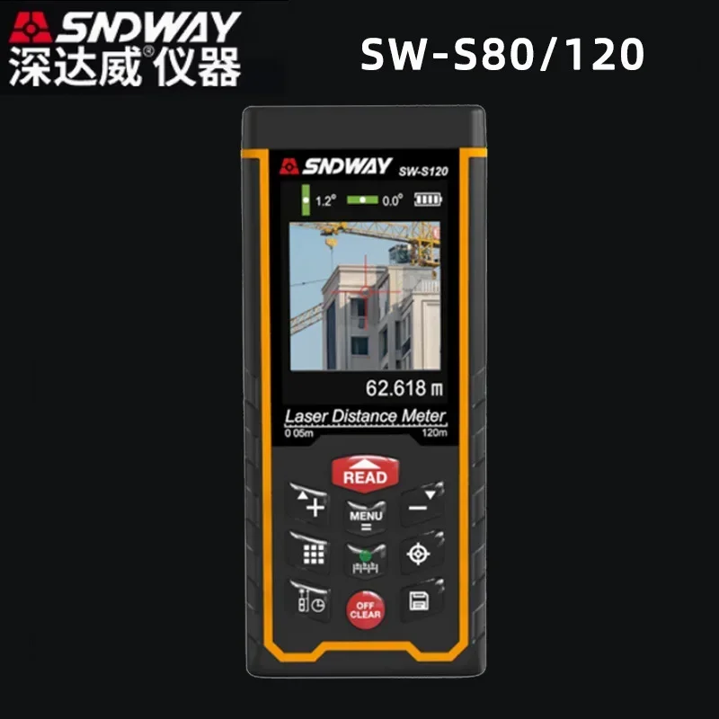 Latest SNDWAY SW-S80 SW-S120 120m Camera Rangefinder Rechargeable Laser Meter Area Construction Tool Angle Ruler Laser Distance