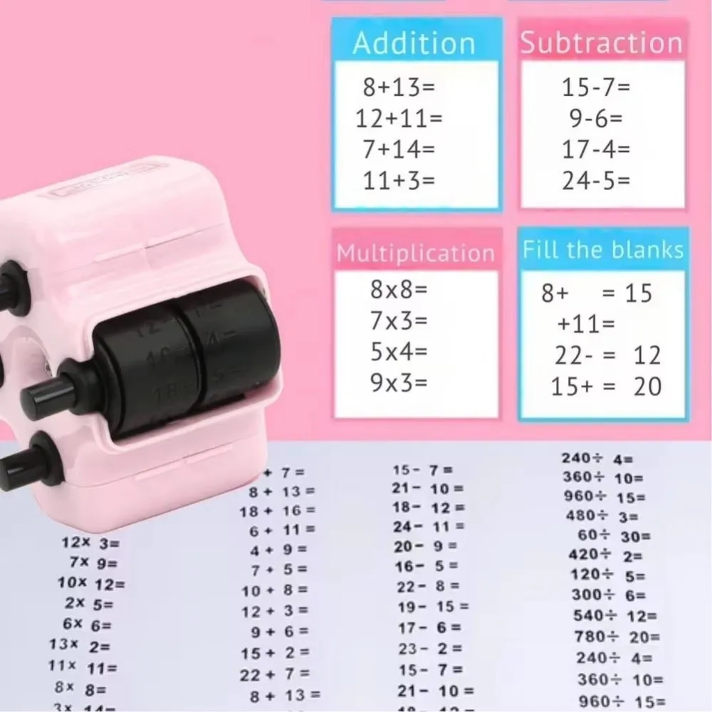 Math Exercise Math Roller Stamp Addition Subtraction Reusable 4 in 1 Math Practice Tool Creative Multiplication Division