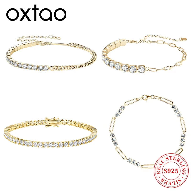 

OXTAO 925 Sterling Silver D VVS1 Moissanite Diamond Tennis Bracelet with Certified for Women Sparkling Wedding Fine Jewelry Gift