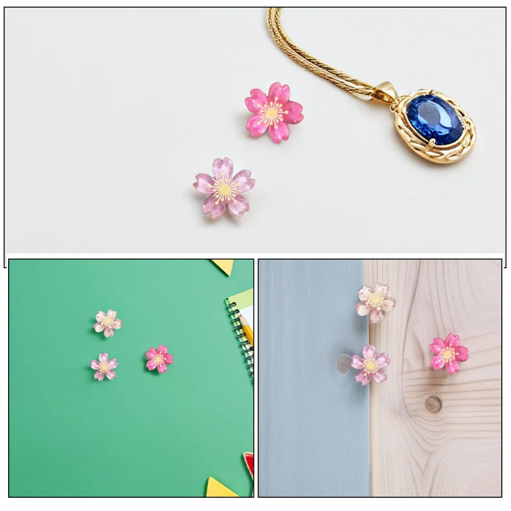 30 قطعة زهر الكرز دفع دبابيس الراتنج شقة رئيس الزخرفية الإبهام المسامير لمكتب المدرسة المنزل لوحة الإعلانات مسامير الأزهار لطيف