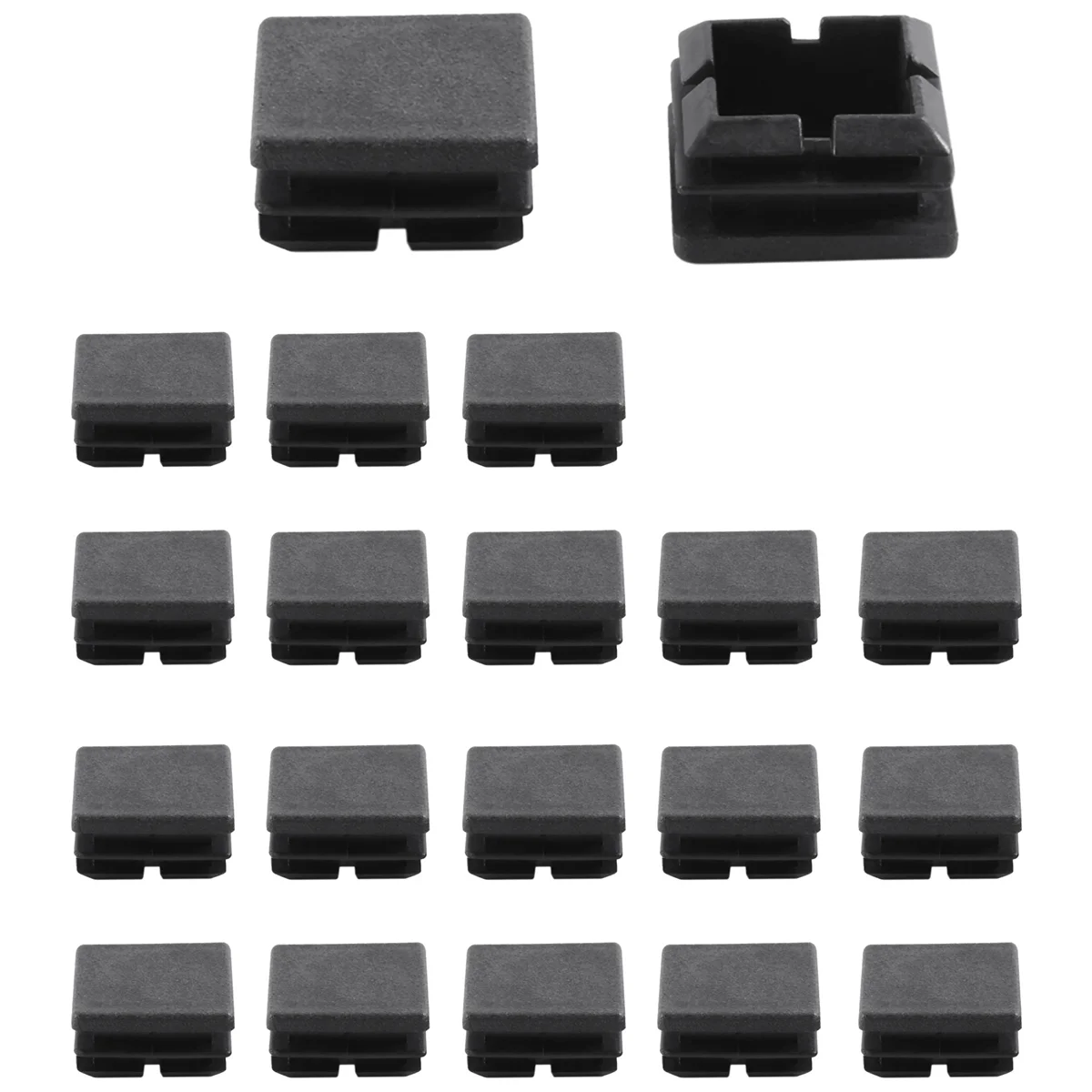 スクエアテーブルチェアレッグチューブ、パイプフィートインサートキャップ、25mm x 25mm、ブラック、20個