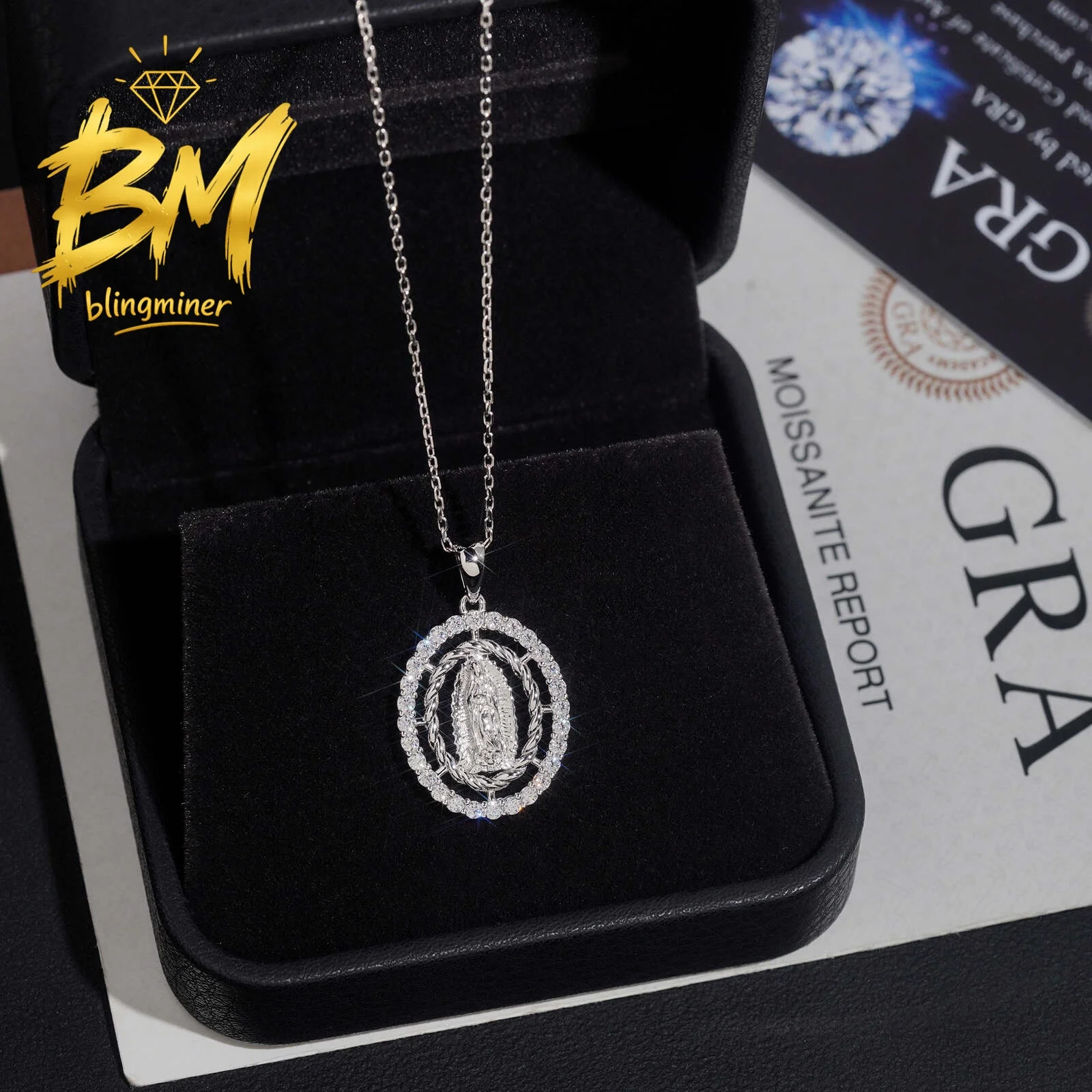 Blingminer the Virgin Mary VVS Moissanite Pendant For Men Women S925 Silver Pendants Jewelry Pass Diamonds Tester Free Shipping
