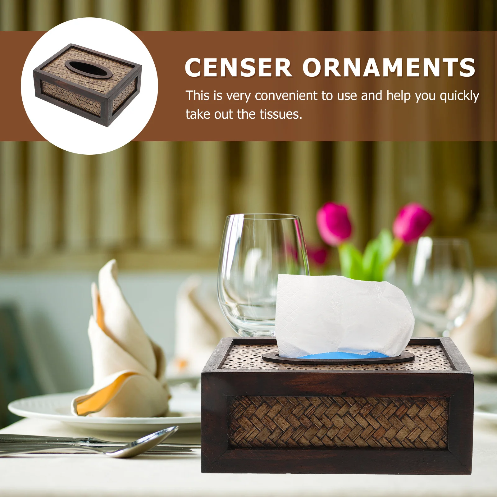 

1Pcs Rattan Weaving Tissue Box Retro Rustic Household Decorative Tissue Storage Holder Desktop Napkin Organizer