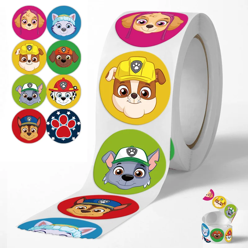 500pcs Paw Patrol Sticker Cartoon Anime Chase Sky Rubble Stickers Funny Circular Stickers Student Eward Paster Birthday Gifts
