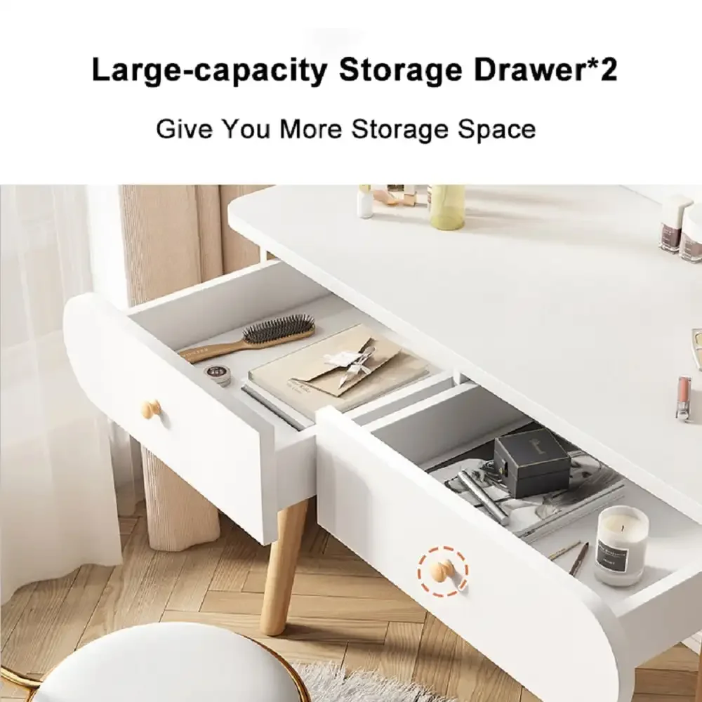 Vanity Table with Mirror, 2 Drawers Makeup Dressing Desk, Teen Adult(Without Stool)