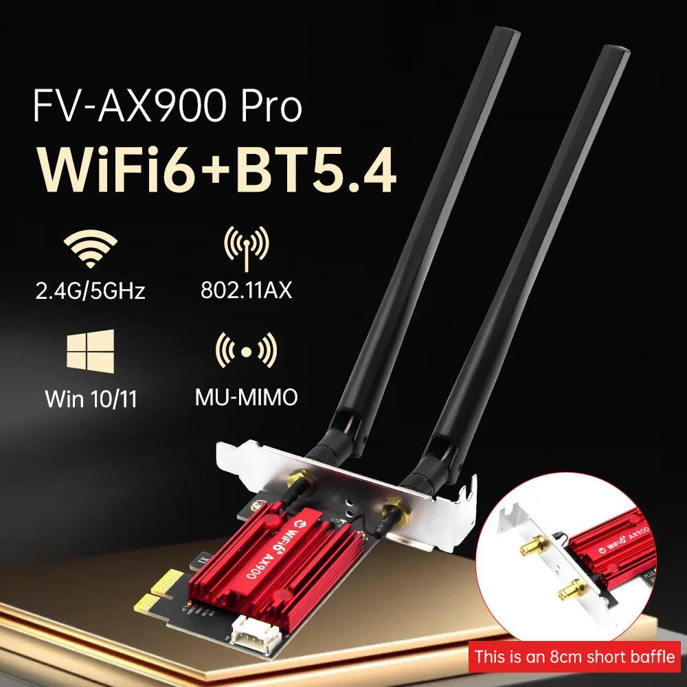 

AX900 WiFi 6 Bluetooth 5.4 PCIe Adapter Dual Band 2.4GHz/5GHz Wireless Network Card with Detachable Short Antenna for Gaming PC