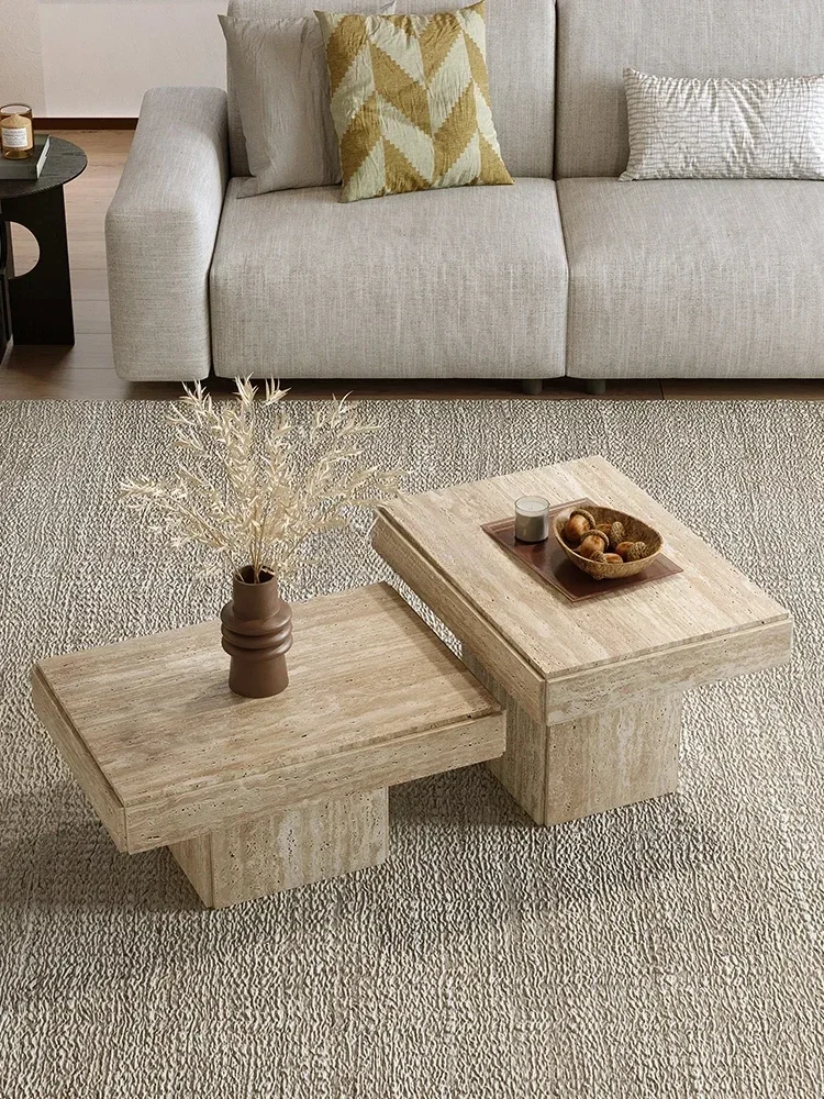 

Wabi Sand Wind Natural Travertine Coffee Table Light Luxury Premium Combination Coffee Table