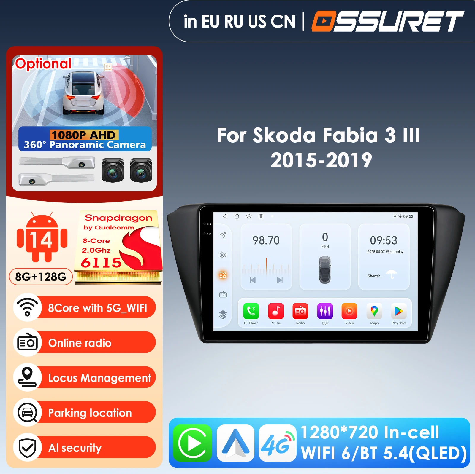 

Carplay 4G 9" Car Radio Android for Skoda Fabia 3 III 2015 2016 2017 2018 2019 Multimedia Player Navigation GPS 2 Din Stereo DSP