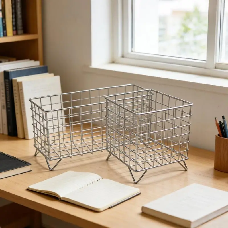 Hot Sale Desktop Stainless Steel Storage Basket Cosmetic Organizer Miscellaneous Rack For Bathroom Office Kitchen Bedroom