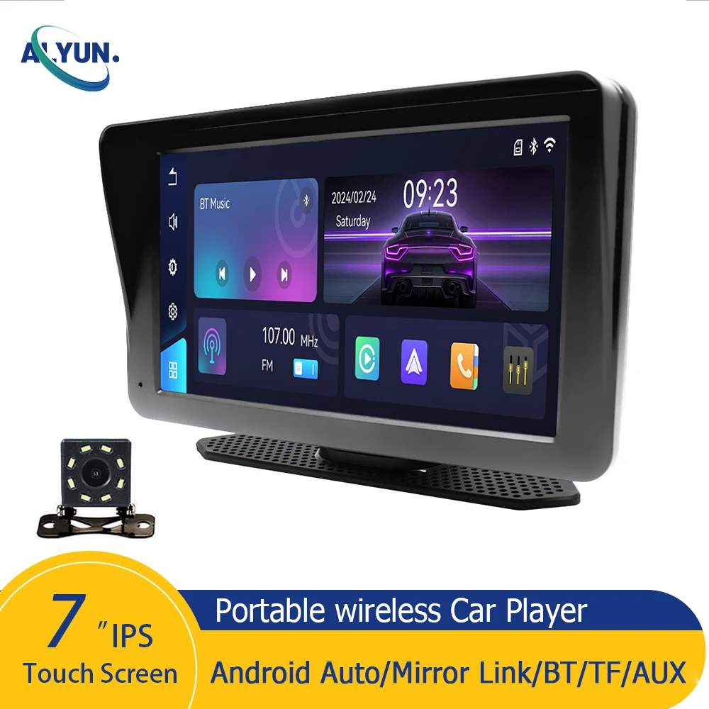 

7"IPS Touch Screen Portable Wireless Carplay Android Auto Multimedia Player Mirror Link Reverse lmage