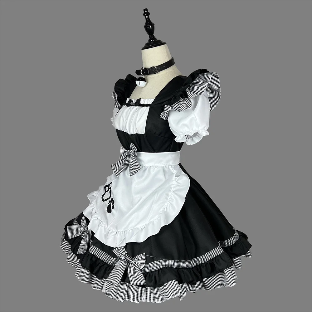 Vestido de sirvienta de gato Lolita, traje de sirvienta para camarera, disfraz de escenario para fiesta, talla S a 5XL, color negro