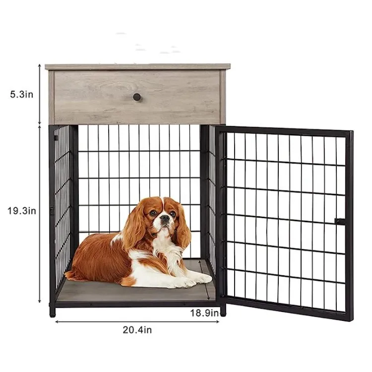 Furniture Style Dog Crate Side Table on Wheels with Double Doors and Lift Top