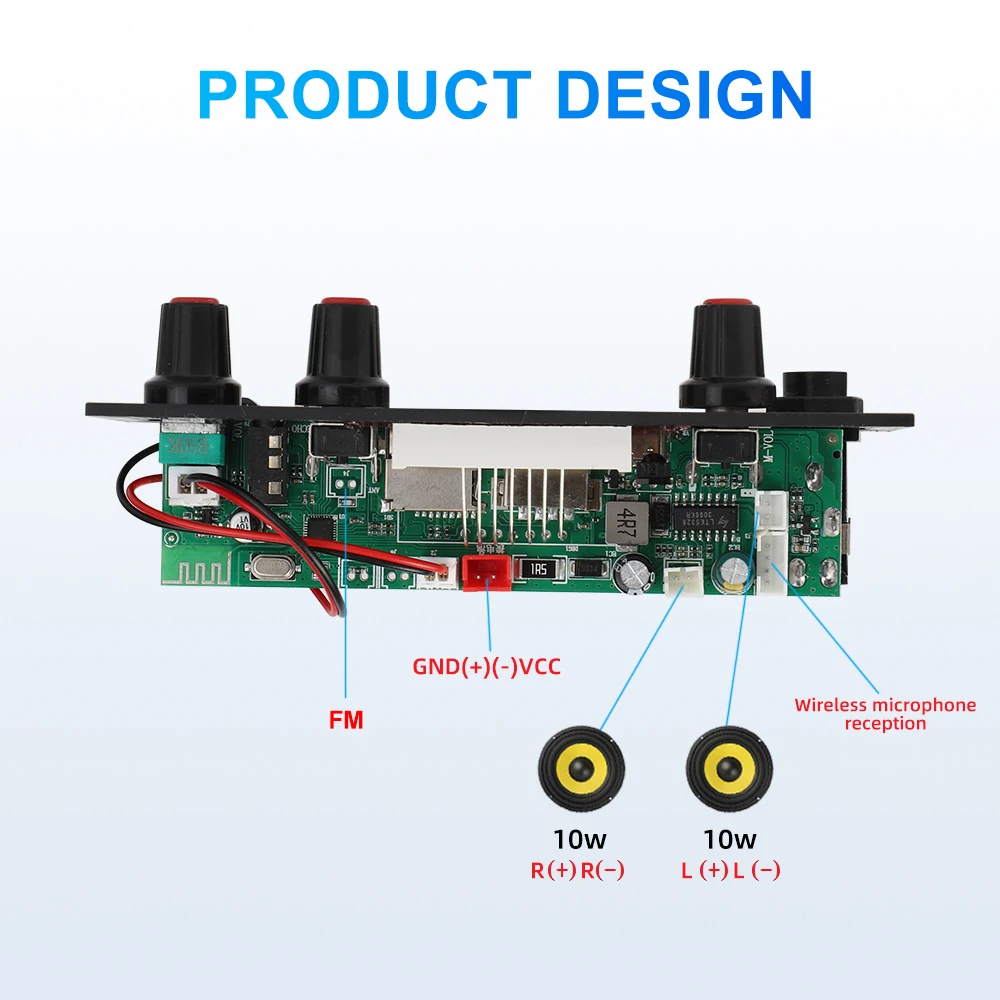 20W Amplifier DC 5V Bluetooth Decoder Board 6.5mm Microphone FM Radio TF USB Car Audio Music Player Speakers Volume Control DIY